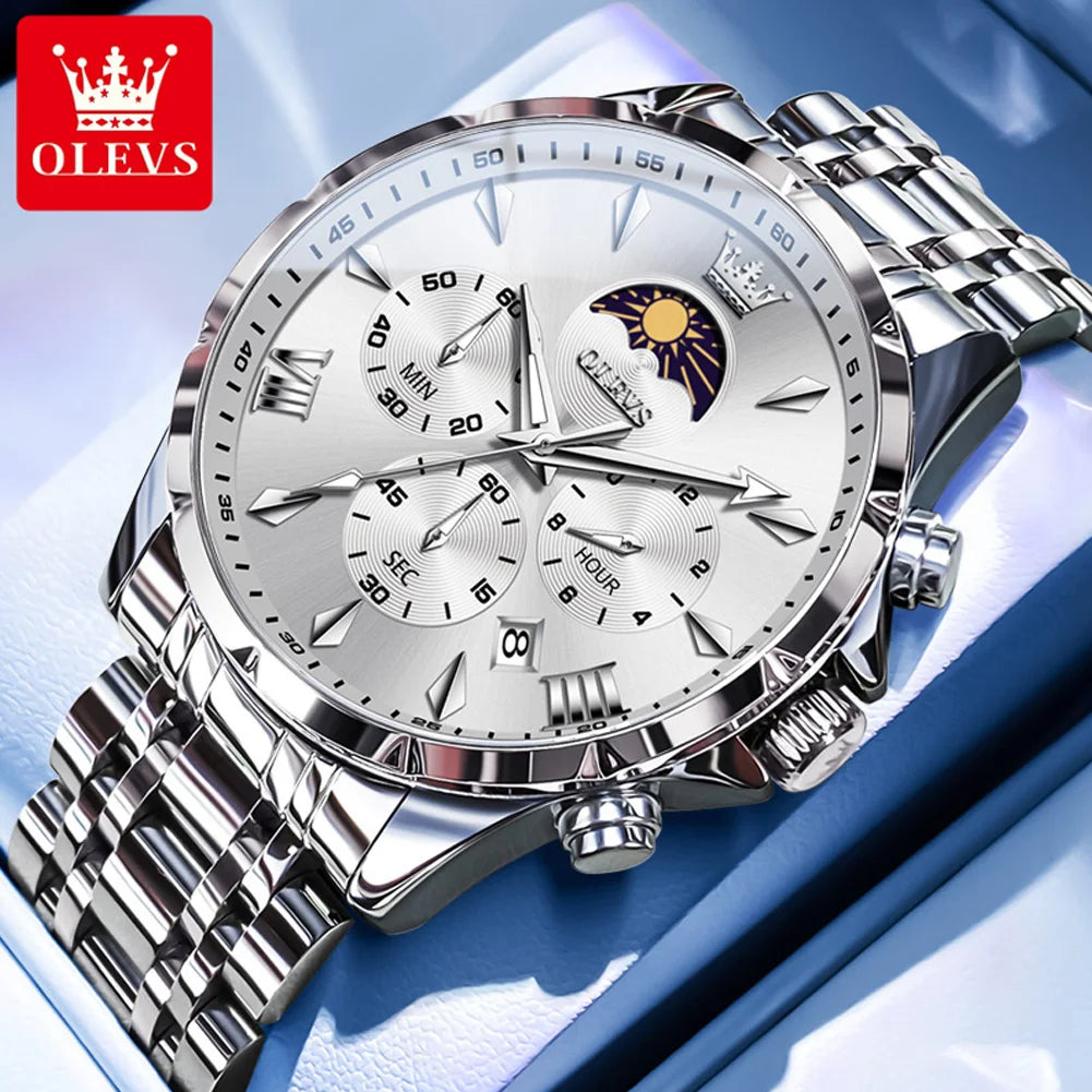 OLEVS 3653 Moon Phase Men Watch Luxury Brand Quartz Watch Fashion Original Waterproof Luminous 24-hour Automatic Date Men Watch mbzr