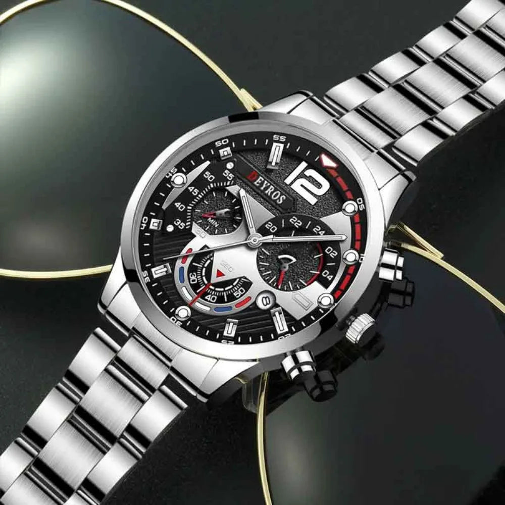 Fashion Men's Watch Business Analog Silvery Round Date Men Watches Mens Quartz Watches Ramadan Father's Day Teachers' Day Gift