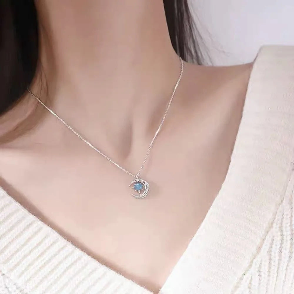 LATS Star Moon Pendant Necklaces for Women Simple Clavicle Chain Fashion Jewelry Accessories