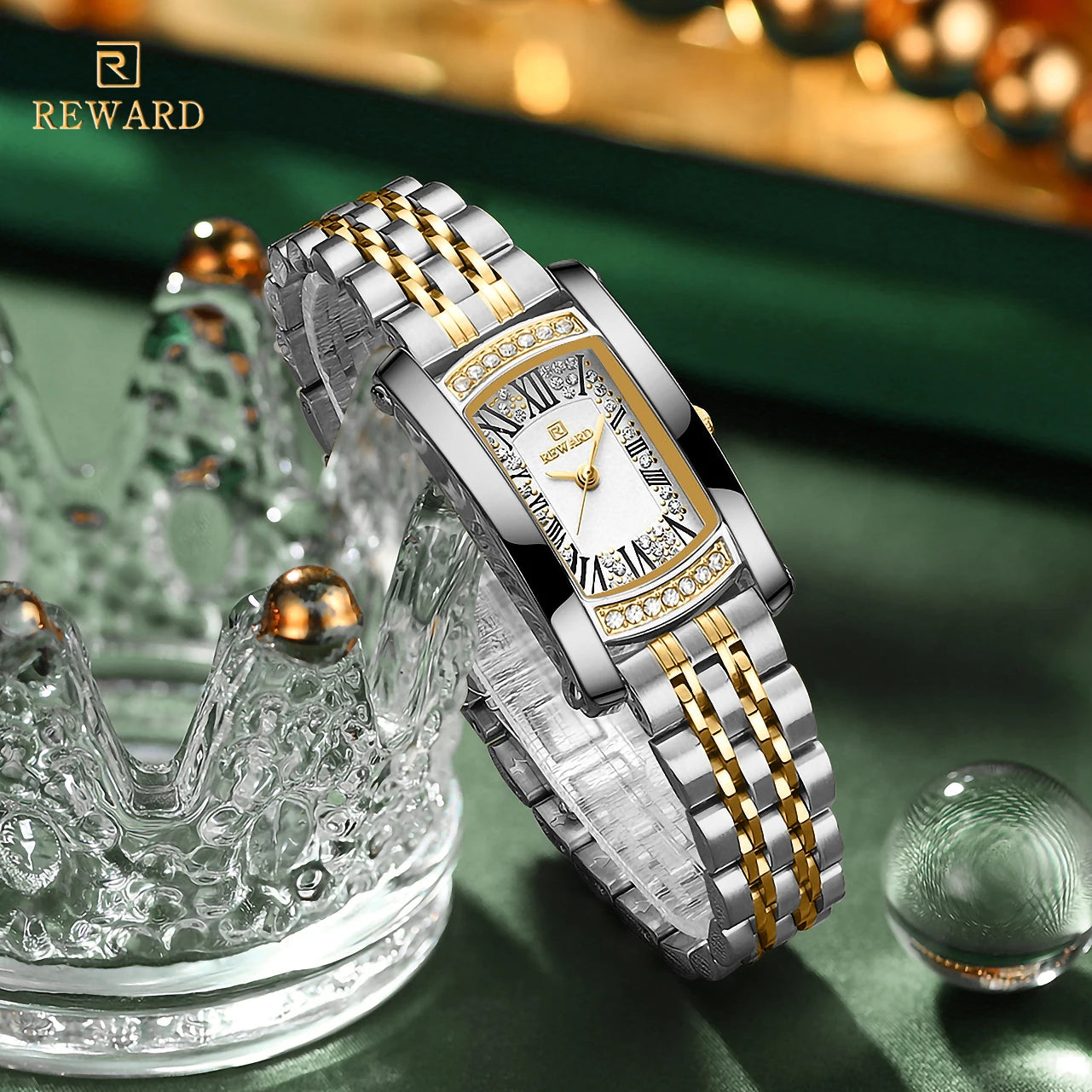 REWARD Luxury Woman Wristwatch Waterproof Luminous Date Diamond Dial Rectangle Watch For Ladies Quartz Women Watches mbzr