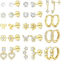 14 Pairs Hypoallergenic Flat Back Earrings for Women-Surgical Stainless Steel Earrings for Sensitive Ears-Cute Flatback Stud Earring Set Small Hoops Cartilage Earring Stacks