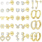 14 Pairs Hypoallergenic Flat Back Earrings for Women-Surgical Stainless Steel Earrings for Sensitive Ears-Cute Flatback Stud Earring Set Small Hoops Cartilage Earring Stacks