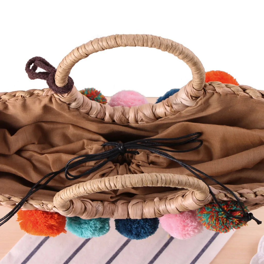 Straw Woven Handbags Beach Bag Handmade Woven Bucket Bag Shopping Tote Bag mbzr