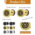 BONISKISS Men's Viking stainless steel earrings Nordic style compass rune embellished punk earrings set jewelry gift
