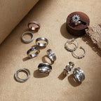 12Pcs Stainless Steel Fidget Rings for Women Men Anxiety Spinner Ring Adjustable Flower Moon Star Stress Relieving Fidget Spinning Ring Wedding Band Rings Set