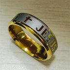 1pc Large Size 8mm 316 Titanium Steel 18K Silver Plated Gold Plated Jesus Cross Letter Bible Wedding Ring