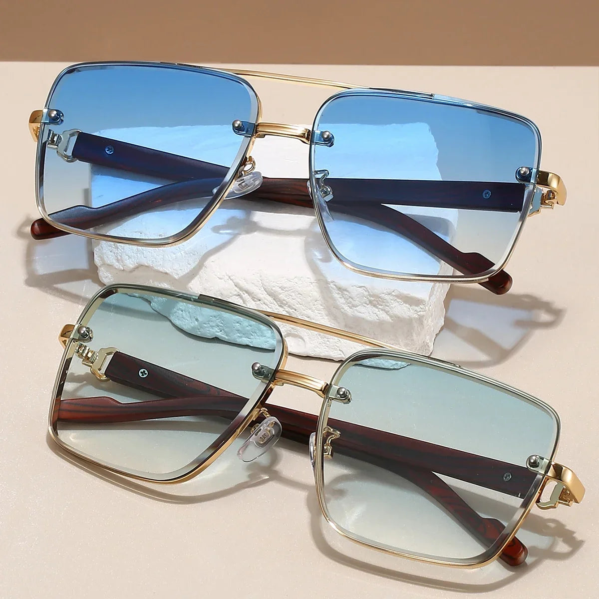 KAMMPT Fashion Retro Square Metal Shades Original Brand Design Sunglasses Double Bridge Eyewear