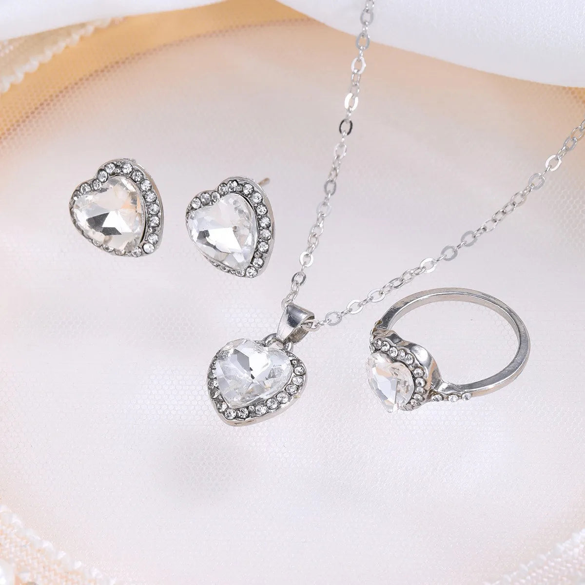 Women's best selling elegant pendant set with square cut micro inlaid zirconia   fashionable necklace   earrings   and ring three piece set luxury