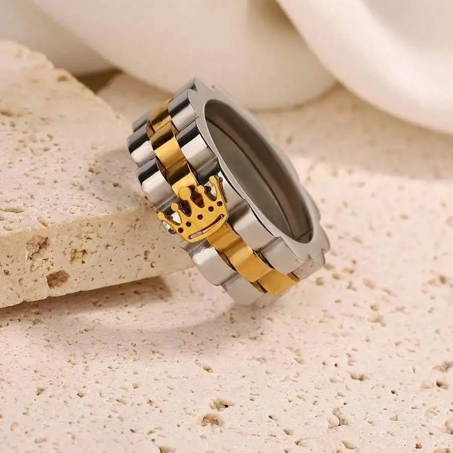 1pc Minimalist Golden Crown Stainless Steel Ring