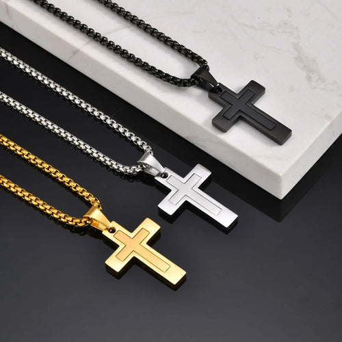 Cross Pendant Necklaces for Men Boys,Waterproof Stainless Steel Necklace,Christian Religious Faith Prayer Jewelry Gift mbzr
