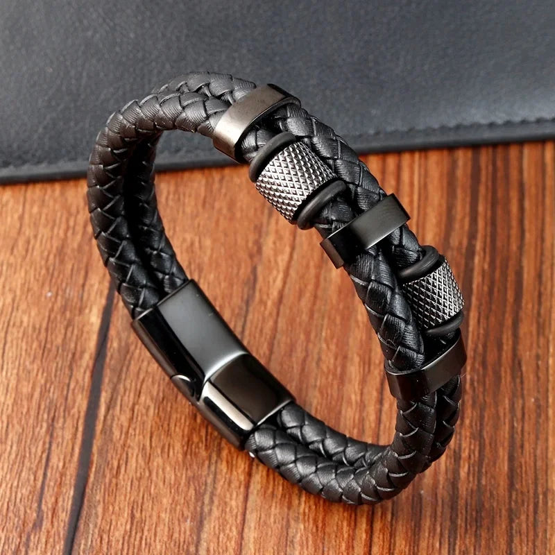 Charm Braid Rope Bracelet For Men Stainless Steel Magnetic Buckle Genuine Leather Bracelets & Bangles Male Female Jewelry