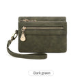 Retro double  fold PU leather short wallet with zipper coin pocket  multiple card slots and wrist band casual portable card clip mbzr
