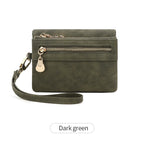 Retro double  fold PU leather short wallet with zipper coin pocket  multiple card slots and wrist band casual portable card clip mbzr
