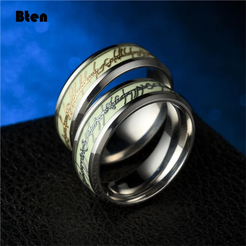 Bten Luminous Ring Black Fashion Man Minimalist Stainless Steel Ring Glowing Ring Couple In The Dark Jewelry Black Domineering