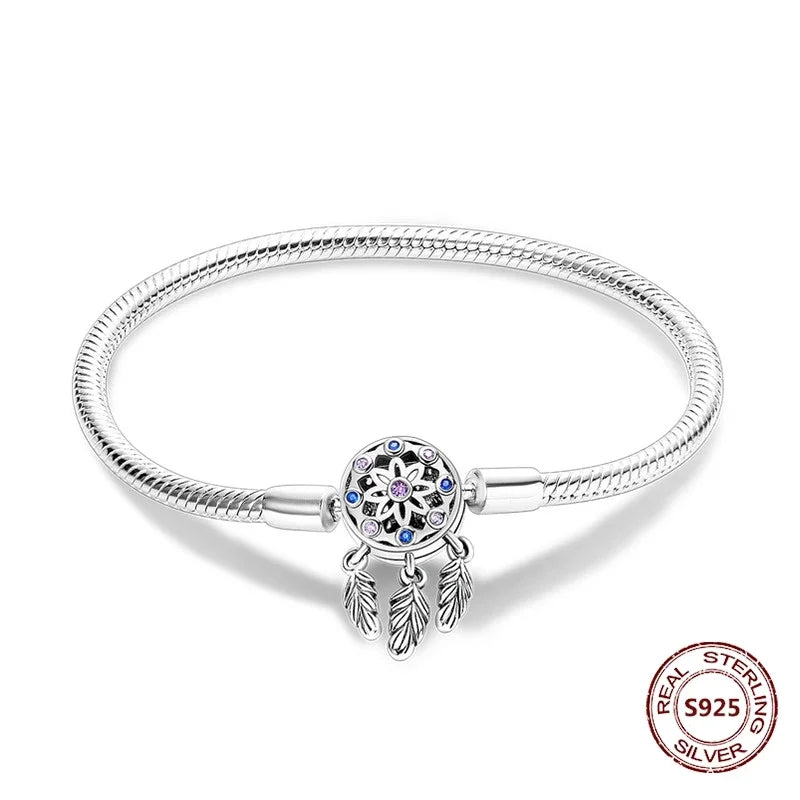 Silver 925 Bracelet Original Bracelets Colorful Zircon Heart Flower Cat Snake Chain For DIY Charms 17-20CM Luxury Jewelry Gifts mbzr