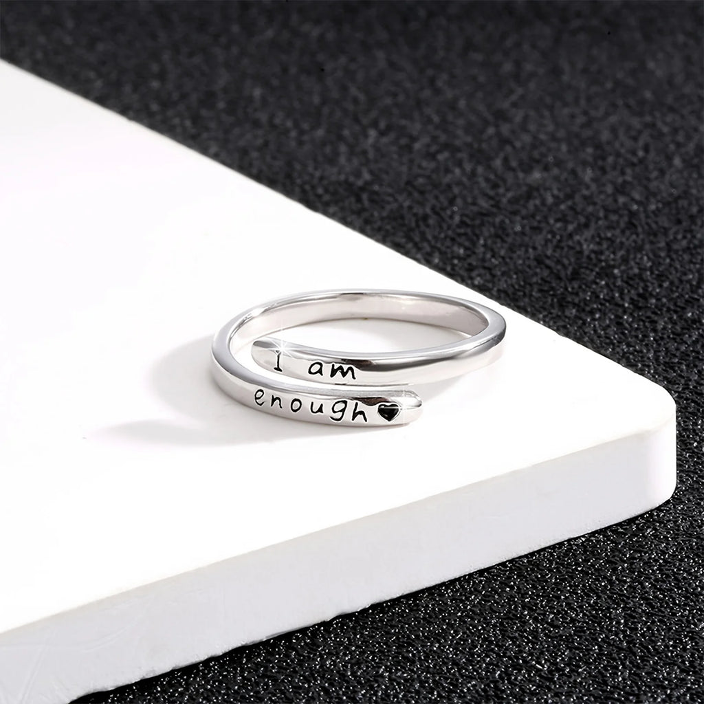 One piece, simple stainless steel engraved letter adjustable open ring, suitable for matching clothing, suitable for daily, party wear, jewelry gifts