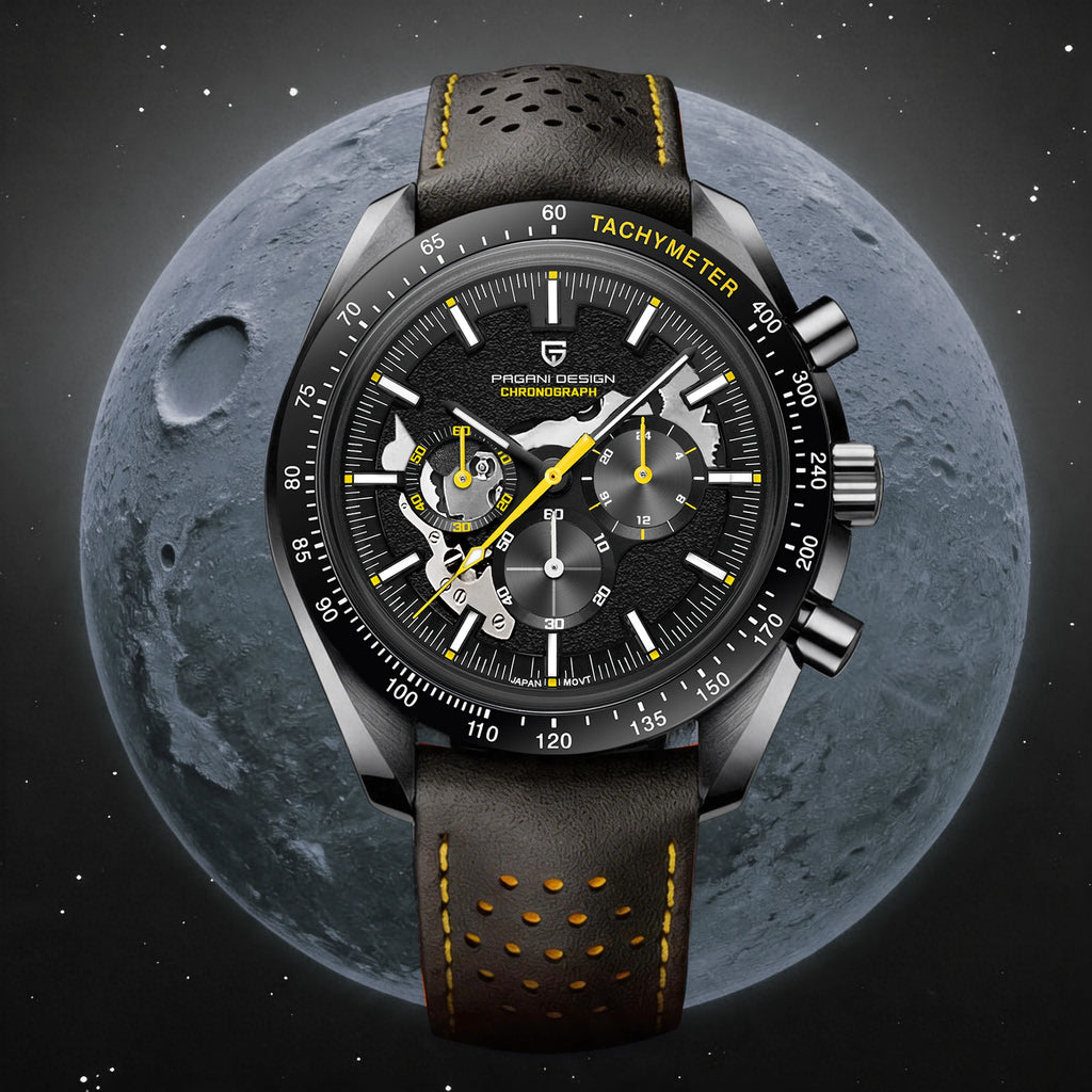 PAGANI DESIGN 2025 New Moon Dark Men's Watches Luxury Quartz Watch Men Skeleton Sport Chronograph AR Sapphire glass Wrist Watch