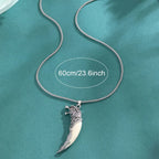 2pcs Black White Wolf Tooth Shape Necklace Set Y2K Stainless Steel Chain Pendant Necklace Jewelry Wedding Party Festival Gifts