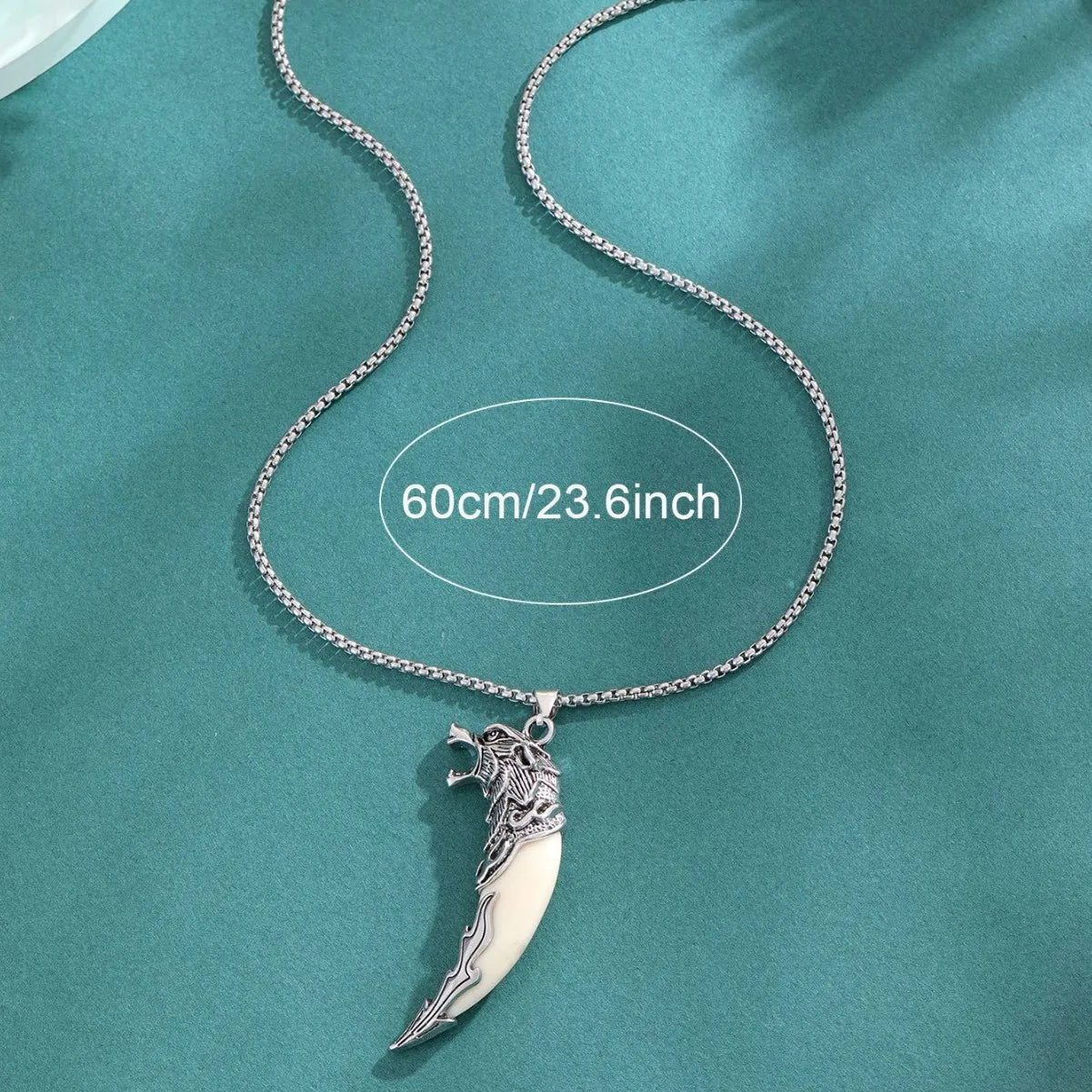 2pcs Black White Wolf Tooth Shape Necklace Set Y2K Stainless Steel Chain Pendant Necklace Jewelry Wedding Party Festival Gifts