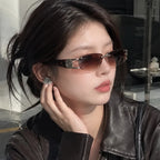 Retro Y2K Spice Girl style frameless sunglasses with engraved design UV protection streetwear sunglasses for women made of mbzr