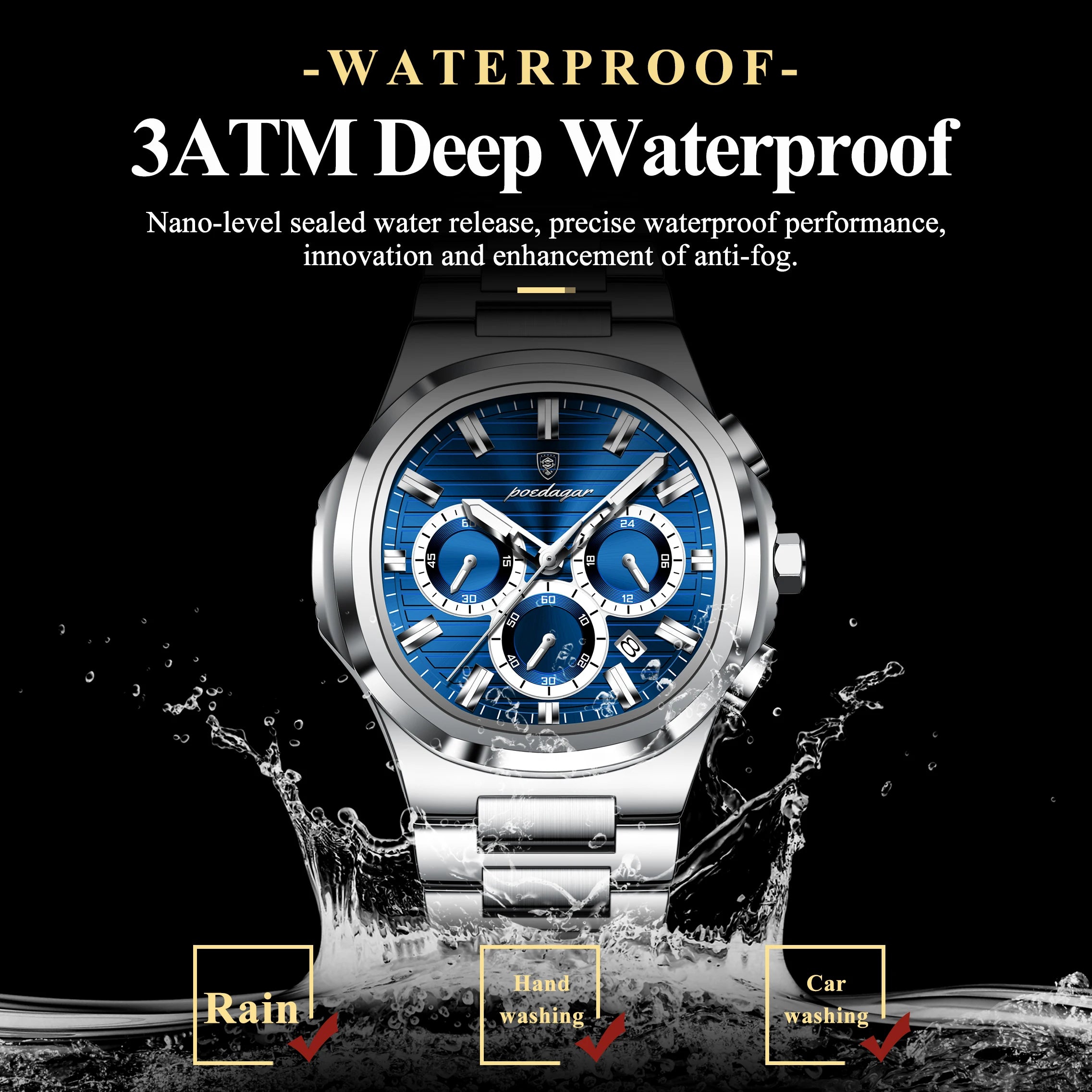 POEDAGAR Business Male Clock Date Chronograph Waterproof Luminous Luxury Men Watch Stainless Steel Quartz Fashion Men's Watches mbzr