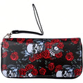 Womens Wallet Wallet Colorful Skull Long Wallet Vintage Print Women's Clutch Bag(Black And Red) mbzr