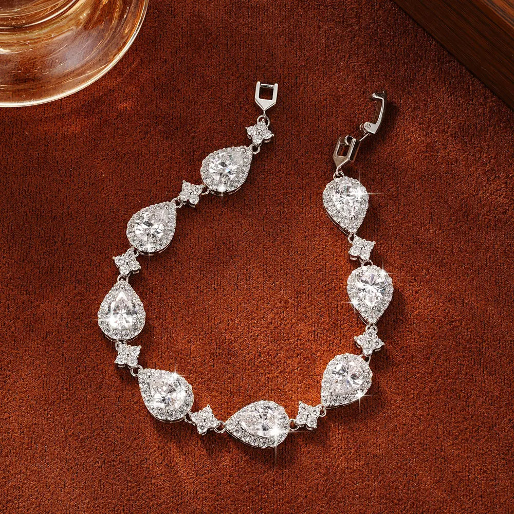 OXTAO 14K Gold Filled Wedding Bridal Bracelet for Brides Moissanite&Zirconia Classic Teardrop Tennis Bracelets D Color VVS1 for Women Girls Jewelry Gift with Certified