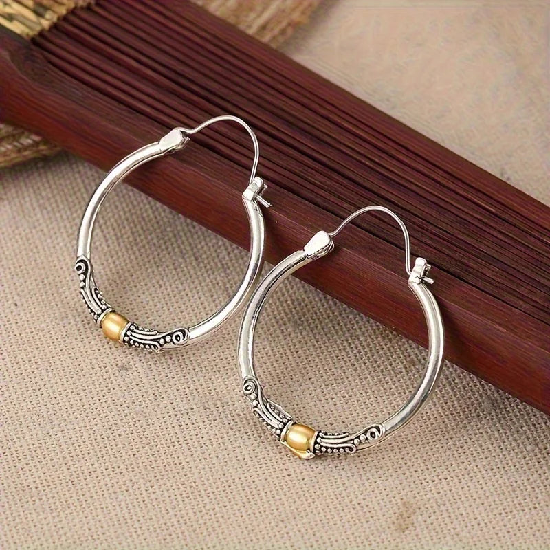 Bohemian style vintage copper and silver coated earrings - women's durable, hypoallergenic, nickel-free, lightweight beige earrings,