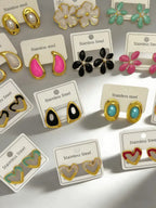 12 Styles Stainless Steel Earrings Heart Flower Drop Geometric Anti-Allergic Fashion Jewelry For Women