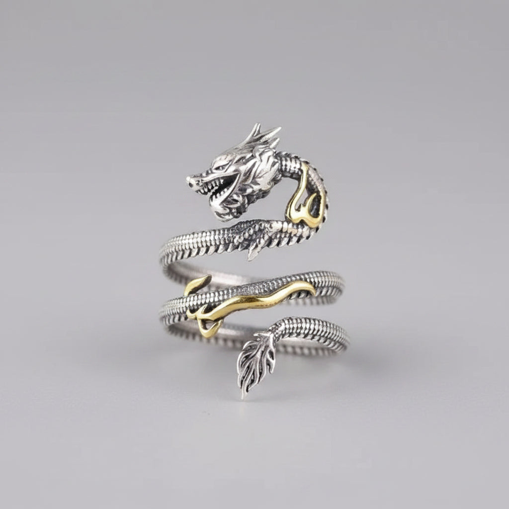 Sterling Silver Dragon Wrap Open Ring for Men & Women