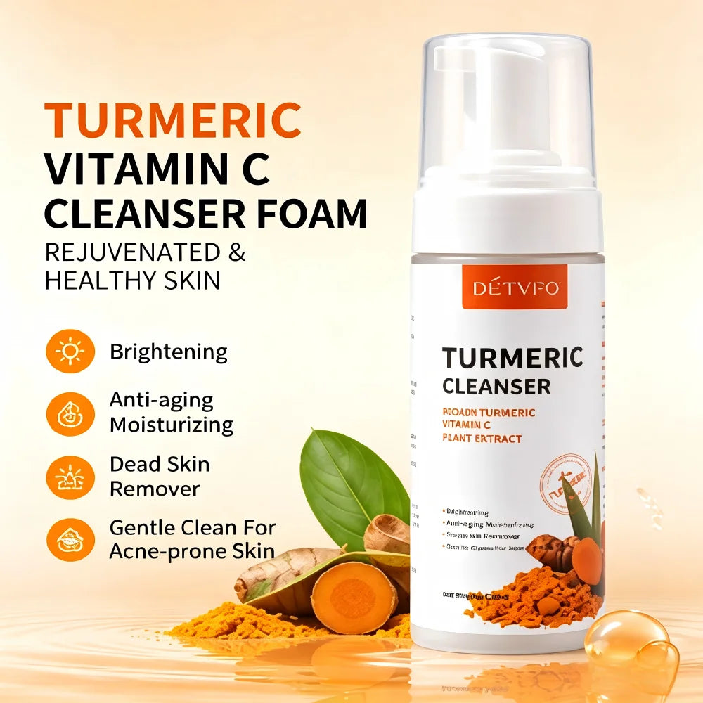 150ml Turmeric Vitamin C Cleanser Foam Gentle Face Wash Brightening Moisturizing Cleanser for Deep Pore Cleansing Skin Care mbzr