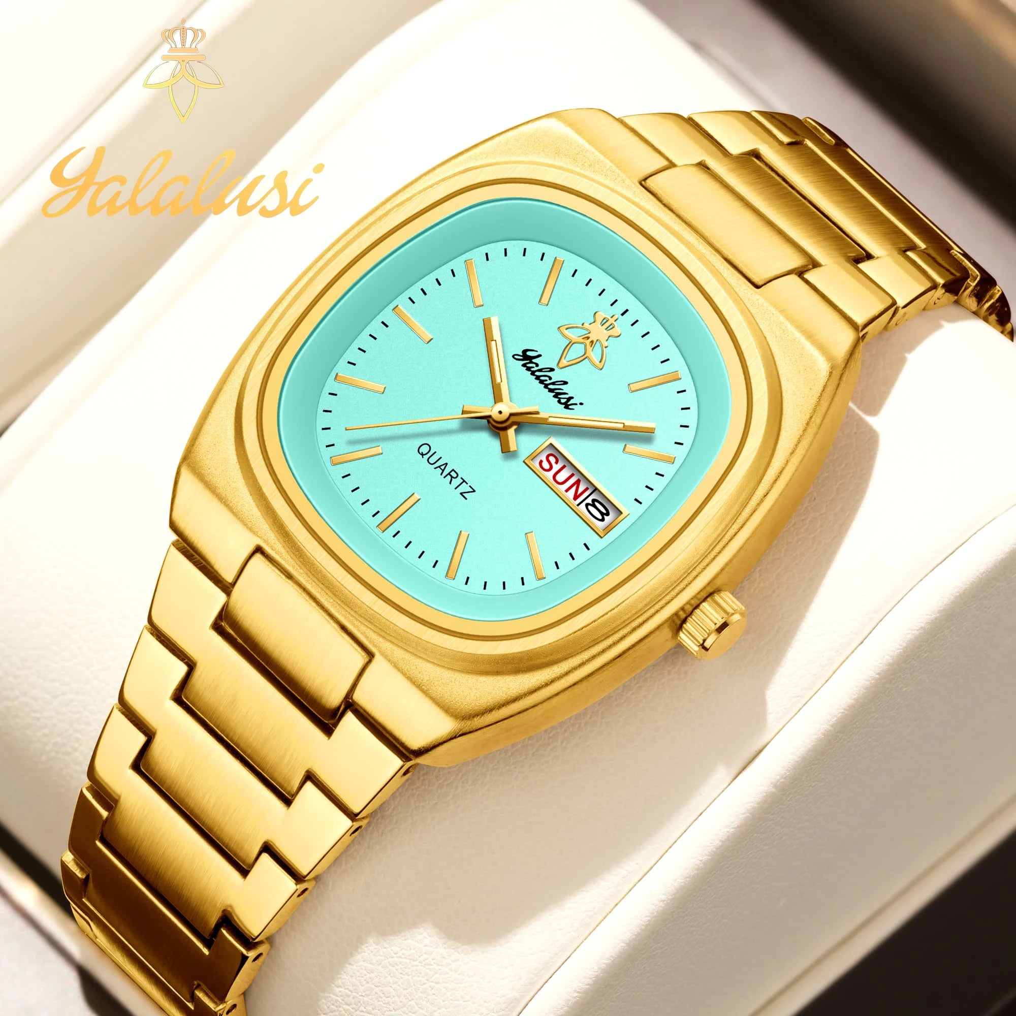 YaLaLuSi Unisex Fashion Waterproof Sport Watch Dual Calendar Gold Quartz Business Elegant with Box Remover Free Shipping mbzr
