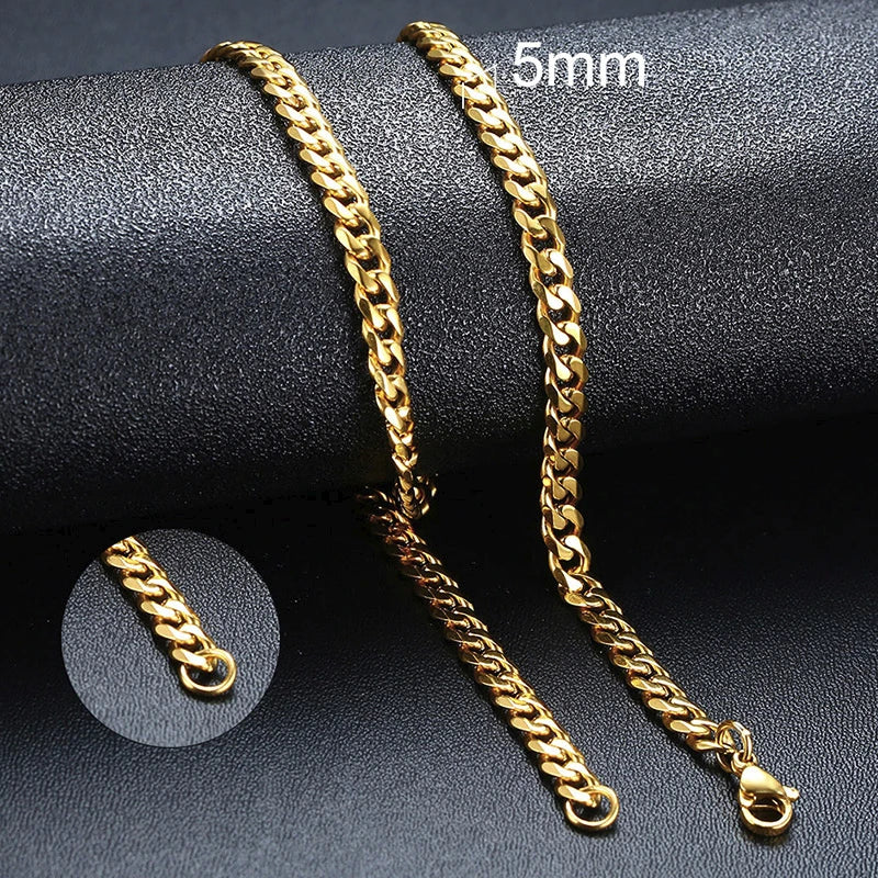 Vnox Cuban Chain Necklace Basic Stainless Steel Curb Link Chain Chokers,Vintage Gold Color Solid Metal Collar