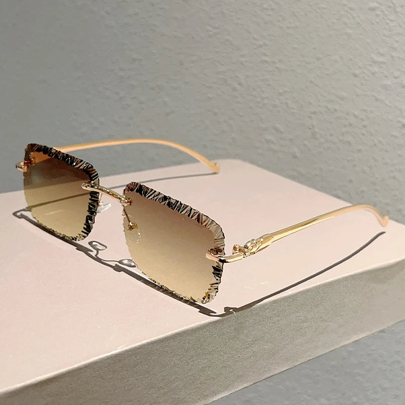 KAMMPT Rimless Square Sunglasses Men Fashion Vintage Gradient Casual Shades Women Trendy Luxury Brand Design Decor Sun Glasses