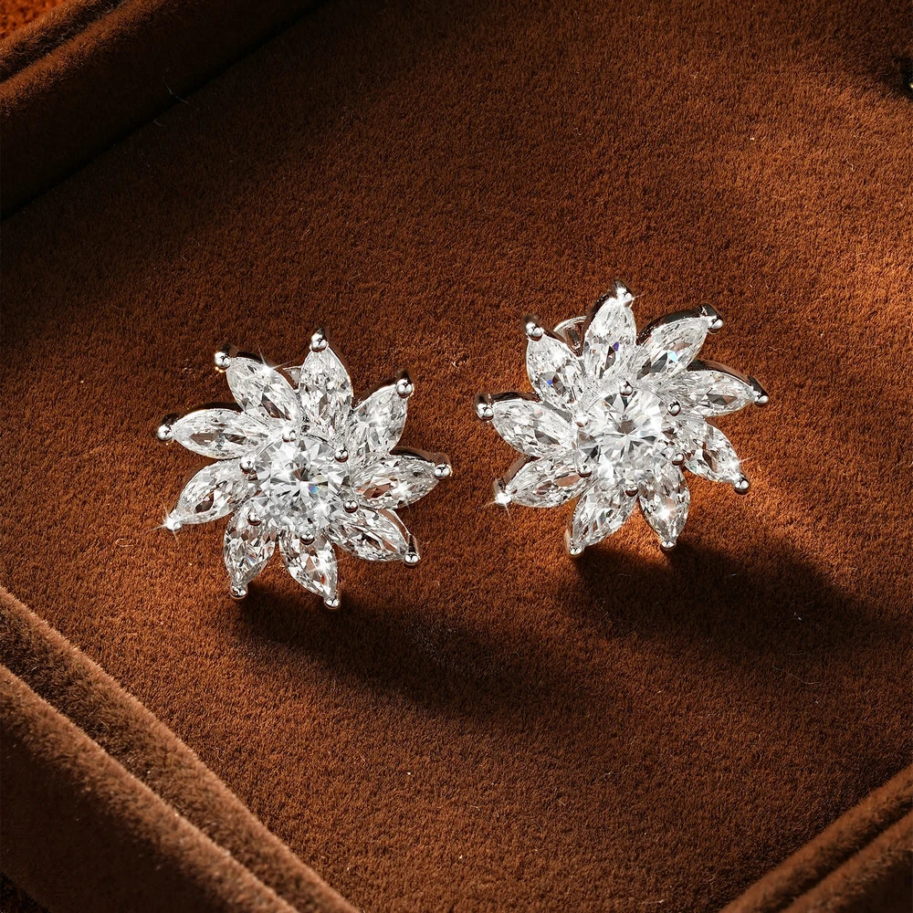 OXTAO Sparkling Sunflower Stud Earrings for Women 14K Gold Filled Moissanite&Zircon Flowers Earrings Wedding Party Jewelry Gift
