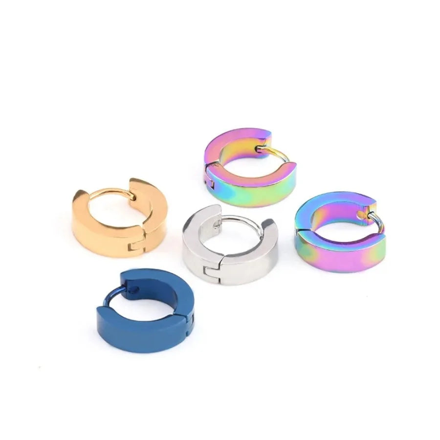 1/5 Pairs Men Women Punk Rock Stainless Steel Huggie Ear Circle Earring Piercing Push-Back Ear Buckle Gothic Fashion Jewelry
