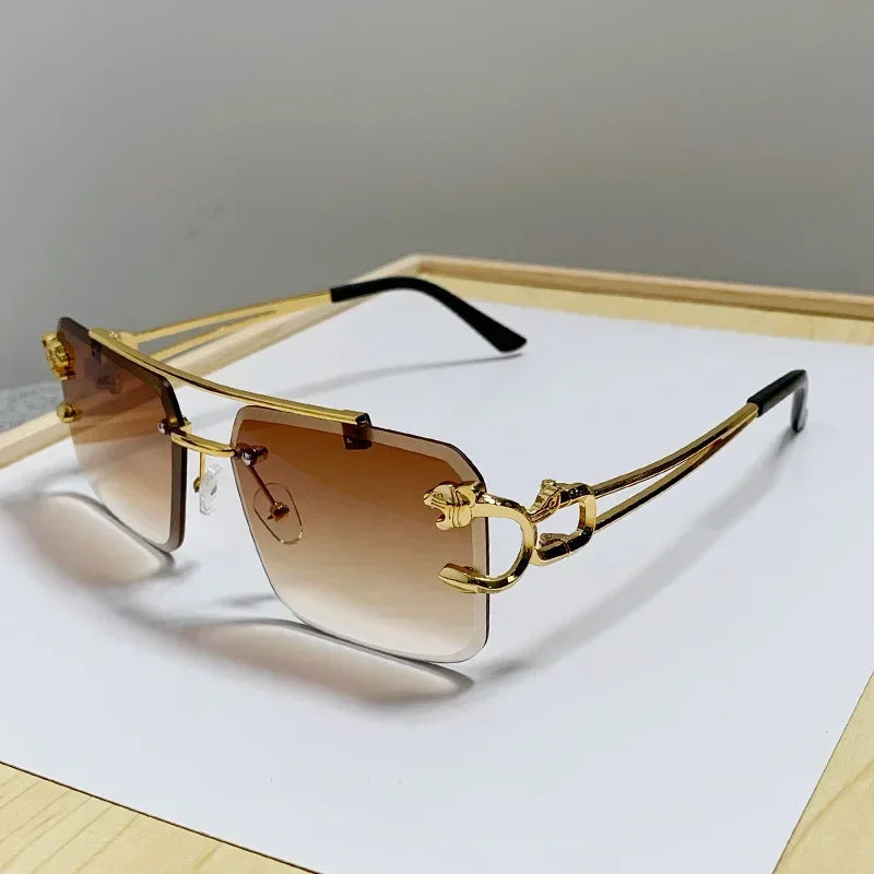 Rimless Square Sunglasses For Men And Women Brand Designer Vintage Luxury Retro Mirror Fashionable And Individualistic Sunglasses Suitable For Daily Wear Festival Gifts Dance Parties Travel And Parties Oculos De Sol