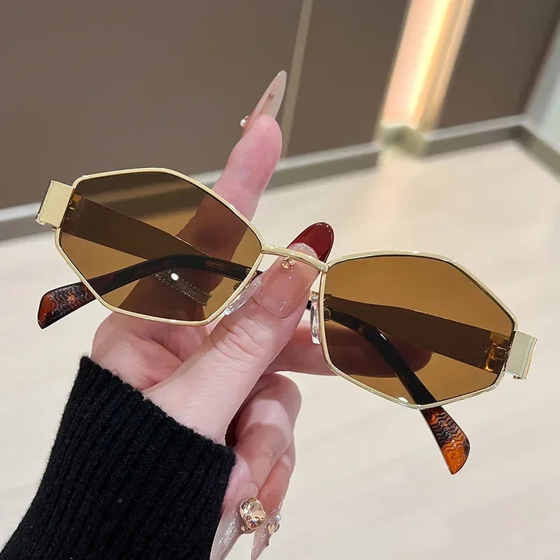 Fashion Polygonal Sunglasses Vintage Brand Rhombus Shades Unique Metal Frame