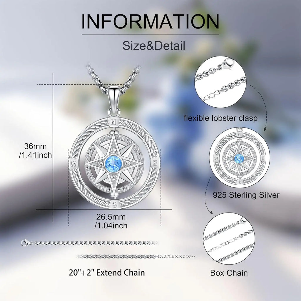 Compass Necklace 925 Sterling Silver Compass Celtic knot Pendant Talisman Jewelry Gifts  for Women Men Graduation Birthday mbzr