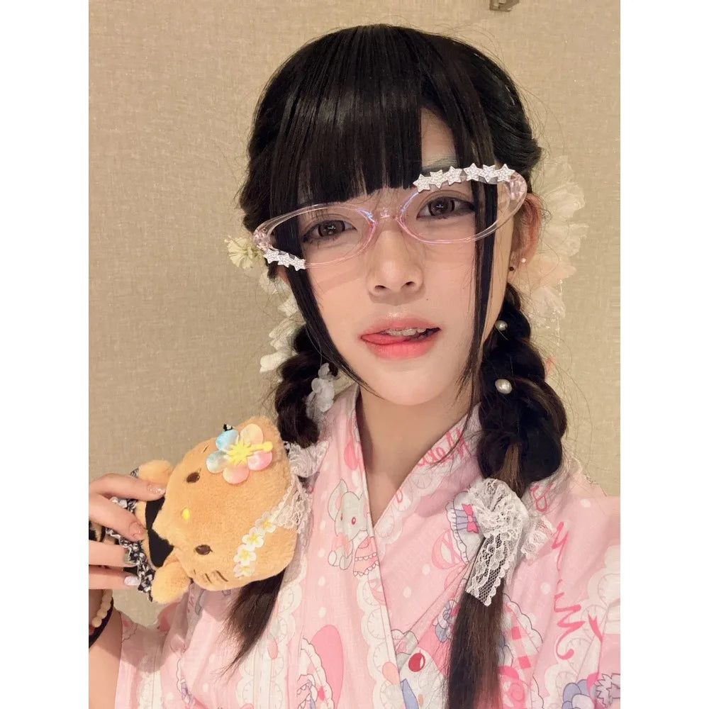 An Abi Y2K millennial retro cute flat pink cat glasses, a street photo artifact, decorative glasses mbzr