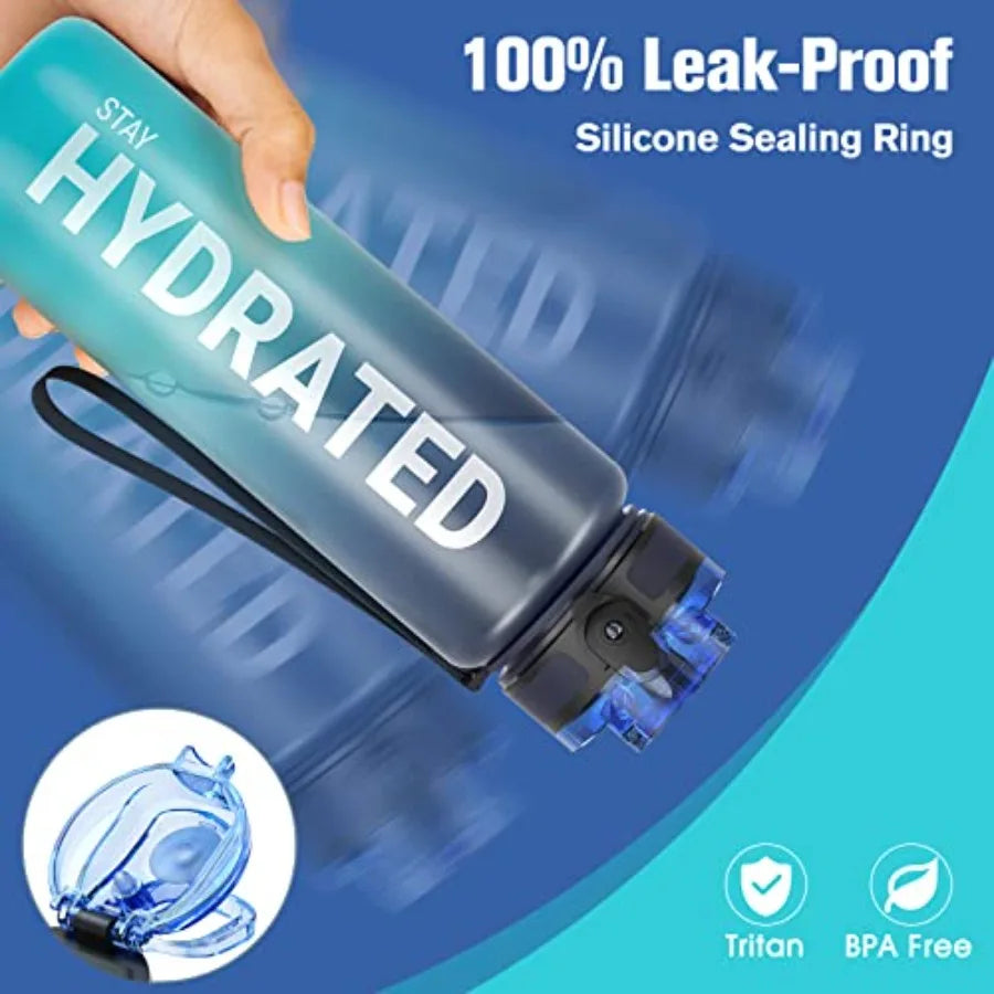 Water Bottle 32oz, Durable and Leakproof Water Bottles Motivational with Time Marker, Tritan, BPA Free, Wide Mouth with Easy Cl mbzr