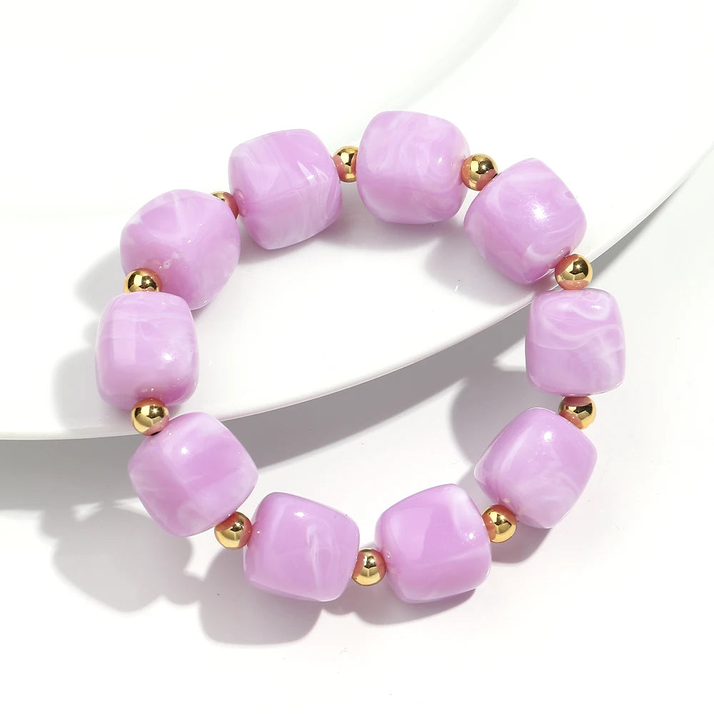 Exaggerated Geometric Beaded Acrylic Elastic Bracelets for Women Men Boho Trendy Square Beads Stack Bangle Retro Jewelry Gift mbzr