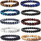 10pcs Set 8Mm Bracelet Round Beaded Bracelet Men And Women Stone Crystal Stone Natural Stone Stretch Beaded Bracelet Unisex, Suitable for Men And Women Holiday Gift Simple Gift