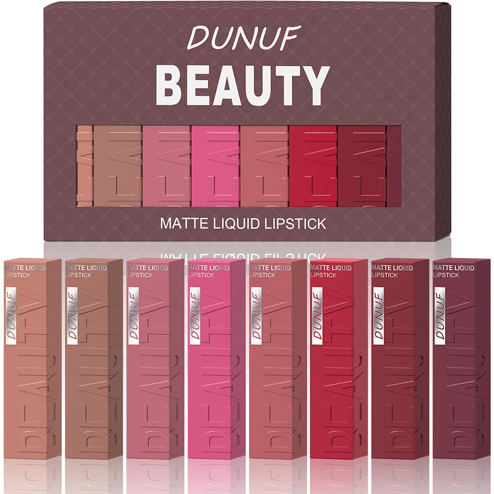 8pcs/set Matte Velvet Lip Gloss Lipstick Lip Stain Waterproof Non-transfer Highly Pigmented Nude Red Y2K Sexy Daily&Party Makeup mbzr