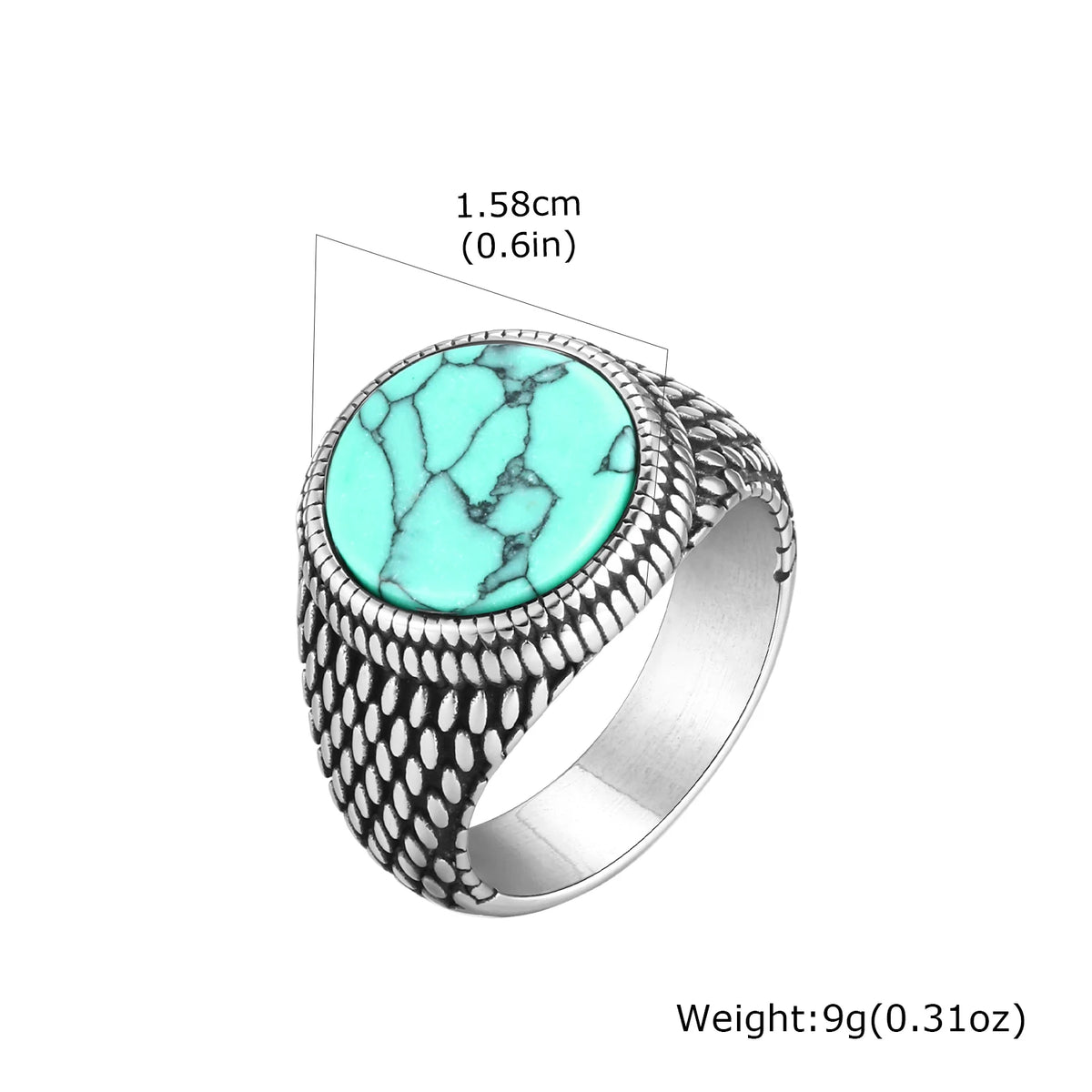 Vintage Stylish Natural Stone Turquoise Ring Waterproof Stainless Steel Signet Ring Vintage
