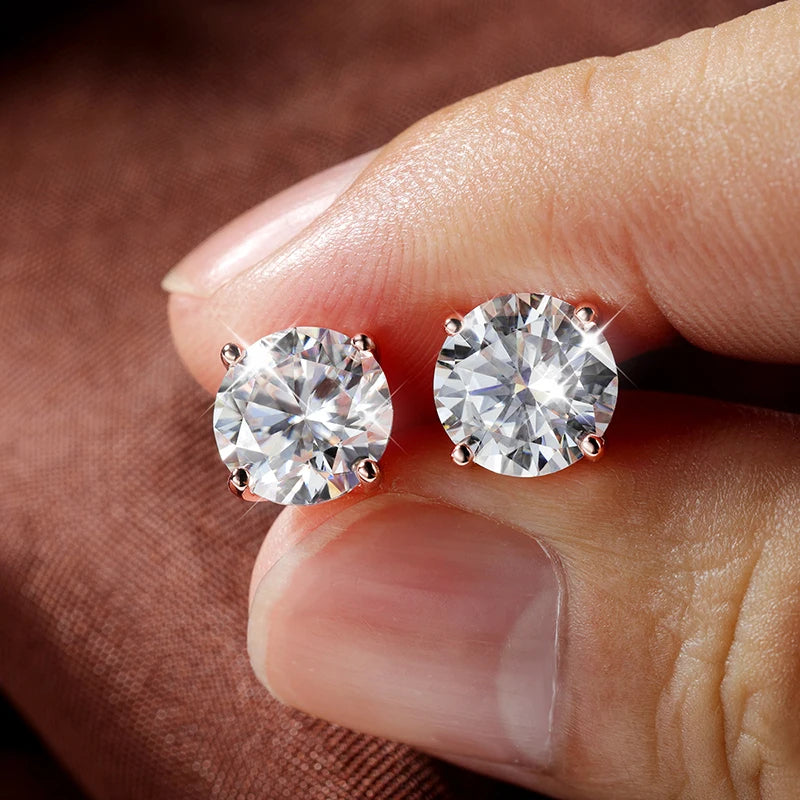 Smyoue 0.2-3CT Moissanite Stud Earrings Rose Gold S925 Silver Lab Diamond Women Wedding Sparkling Jewelry