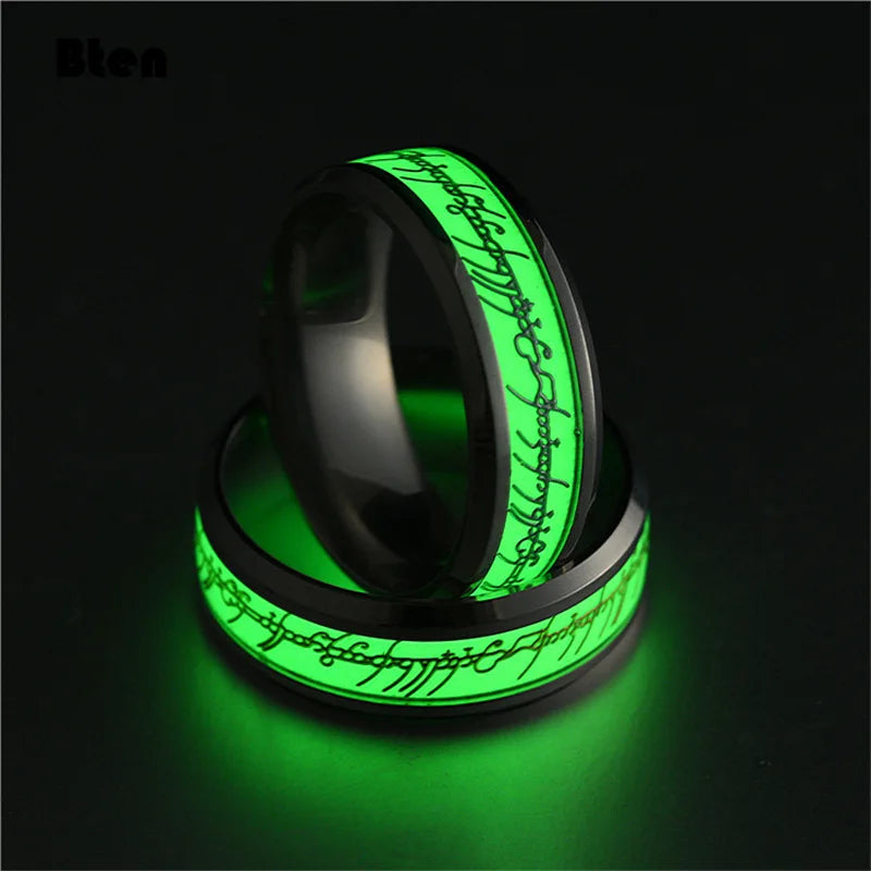 Bten Luminous Ring Black Fashion Man Minimalist Stainless Steel Ring Glowing Ring Couple In The Dark Jewelry Black Domineering