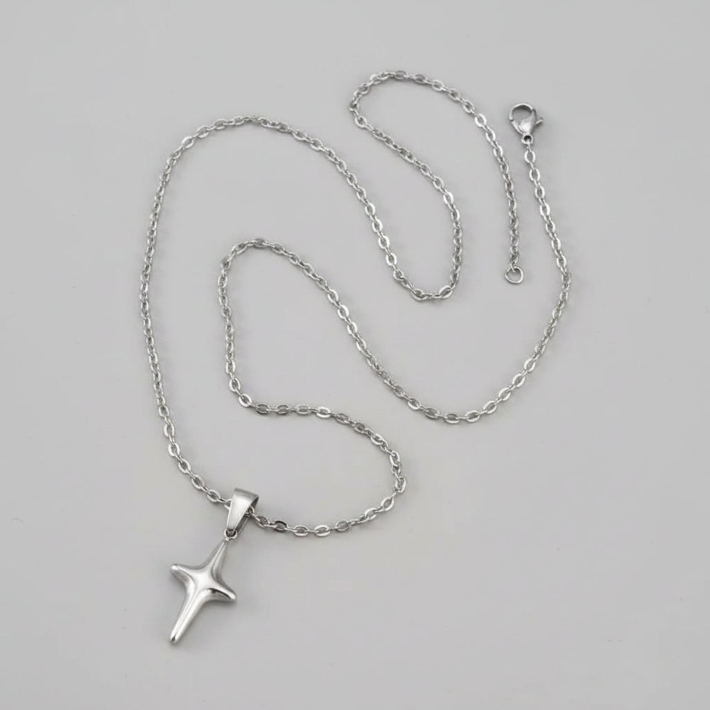 Vnox Silver Color O-Chain Stainless Steel Hollow Four Point Star Pendant Necklace for Men, Hip Hop Minimalist Necklaces Gift Ne