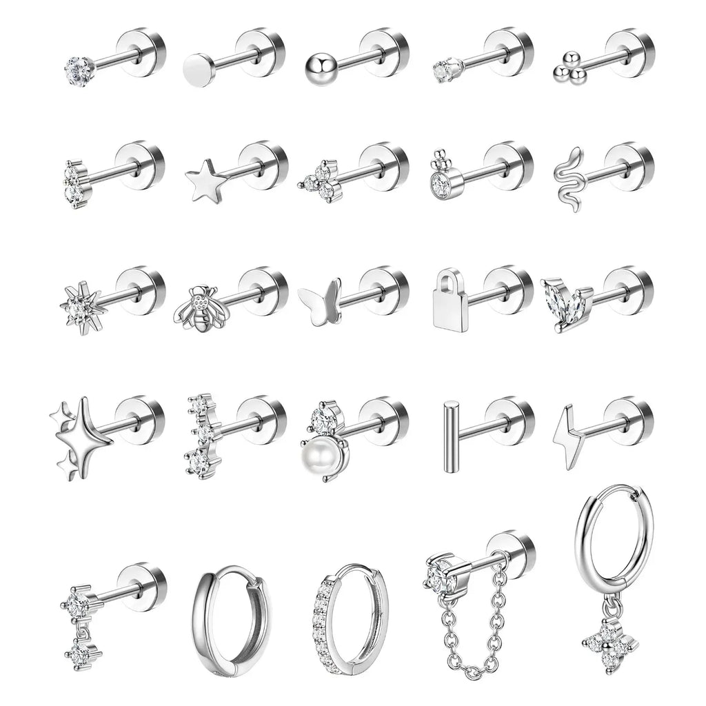 Bobisty 1pc Earrings for Sensitive Ears Surgical Stainless Steel Earrings for Women Dainty Flat Back Earring Stud Hoop Cartilage