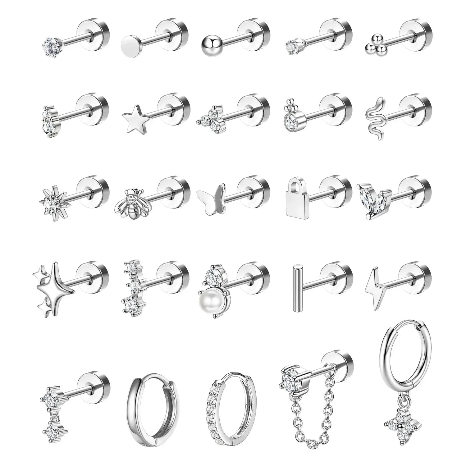 Bobisty 1pc Earrings for Sensitive Ears Surgical Stainless Steel Earrings for Women Dainty Flat Back Earring Stud Hoop Cartilage